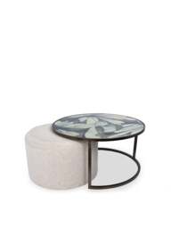 Libra Interiors Savanna Leaf Coffee Table With Nesting Pouffe in Natural/Sage Green, Size H40xW80xD8 - thumbnail 1