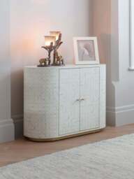 Libra Interiors Aspen Bone Inlay Two Door Cabinet in White, Size 74x100x45 - thumbnail 2