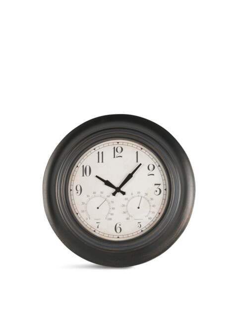 Libra Interiors Outdoor Clock With Temperature And Humid in Antique Black, Metal, Size 53x7x53 - image 1
