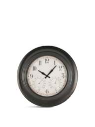 Libra Interiors Outdoor Clock With Temperature And Humid in Antique Black, Metal, Size 53x7x53