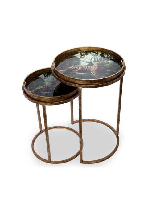 Libra Interiors Lounging Leopard (Set Of 2) Side Tray Tables in gold - image 1