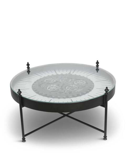 Libra Interiors Palladium Coffee Table Wall Clock With Moving Dials in Nickle Black, Size 100x100x51 - image 1