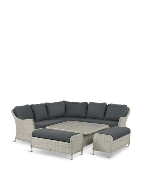 Bramblecrest Monterey Dove 8-Seater Rattan Curved Corner Sofa With Square Dual Height Table & 2 Benches in grey - image 1