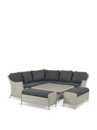 Bramblecrest Monterey Dove 8-Seater Rattan Curved Corner Sofa With Square Dual Height Table & 2 Benches in grey - thumbnail 1