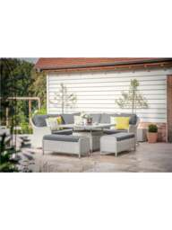 Bramblecrest Monterey Dove 8-Seater Rattan Curved Corner Sofa With Square Dual Height Table & 2 Benches in grey - thumbnail 2