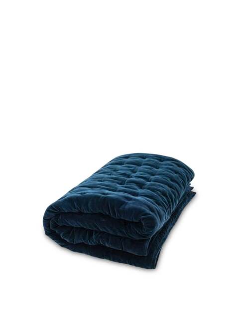 Heal's Velvet Quilt in Blue, Cotton, Size 240 x 260