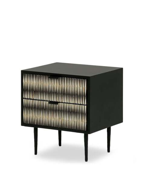 Libra Interiors Imperia Bone Inlay Bedside Table Black in Black/Ivory, Size H54xW50xD4 - image 1