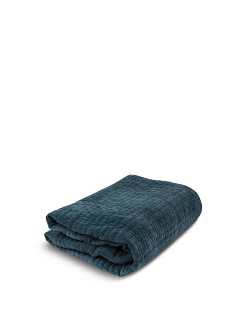 Heal's Velvet Kantha Bedspread in Blue, Cotton, Size 240 x 260