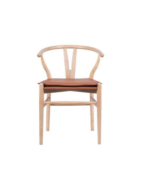 Barker and Stonehouse Thoren Ash Wood Open Back Dining Chair With Seat in Brown, Faux Leather - image 1