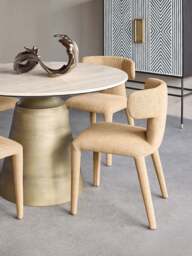 Libra Interiors Pair Of Milo Upholstered Dining Chairs In Wheat in Beige, Wood/Metal - thumbnail 2