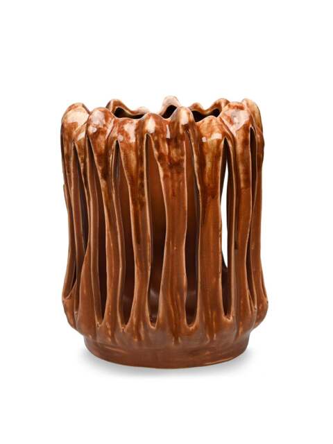 Libra Interiors Denton Reactive Glaze Candleholder Brown - image 1