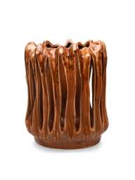 Libra Interiors Denton Reactive Glaze Candleholder Brown - thumbnail 1