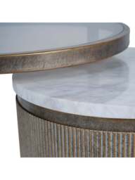 Libra Interiors Belvedere Aged Gold (Set Of 2) Nesting Side Tables in Champagne Gold/White Marble/Brown Glass, Wood/Metal - thumbnail 3