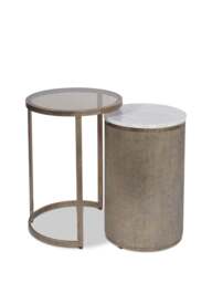 Libra Interiors Belvedere Aged Gold (Set Of 2) Nesting Side Tables in Champagne Gold/White Marble/Brown Glass, Wood/Metal - thumbnail 1