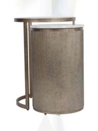Libra Interiors Belvedere Aged Gold (Set Of 2) Nesting Side Tables in Champagne Gold/White Marble/Brown Glass, Wood/Metal - thumbnail 2