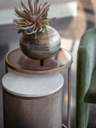 Libra Interiors Belvedere Aged Gold (Set Of 2) Nesting Side Tables in Champagne Gold/White Marble/Brown Glass, Wood/Metal - thumbnail 4