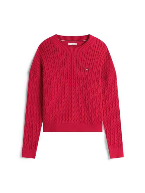 Tommy Hilfiger Kids’ Relaxed Cable Knit Jumper in Ruby Rhubarb, Size 14 YEARS - image 1