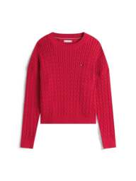Tommy Hilfiger Kids’ Relaxed Cable Knit Jumper in Ruby Rhubarb, Size 14 YEARS - thumbnail 1