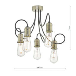 Dar Lighting Alzbet 5 Light Pendant in Antique Brass - thumbnail 3
