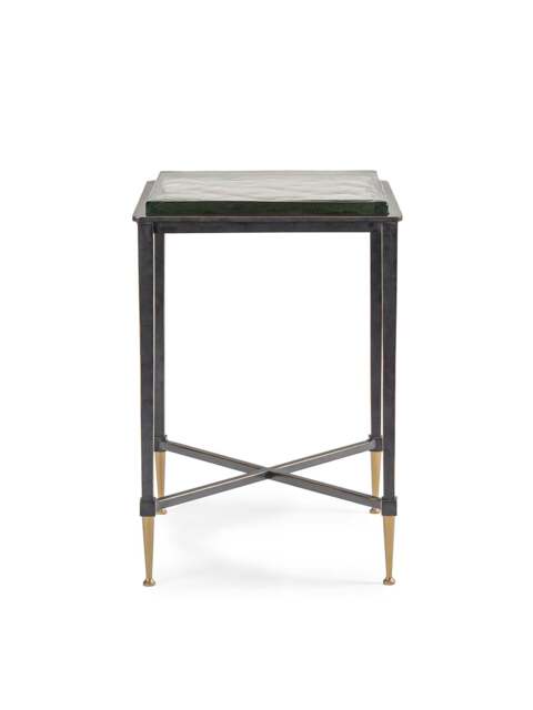 Libra Interiors Stella Square Glass Side Table in Gilded Oak Wood - image 1