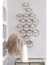 Libra Interiors Honeycomb Mirror Set Finish in Aged Champagne, Size 77x29x1 - thumbnail 5