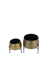 Libra Interiors Clyde Brass Planters On Stands Set Of Two in Black, Wood/Metal, Size One - thumbnail 3