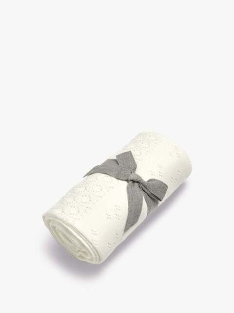 Mamas & Papas Knitted Pointelle Occasion Blanket in Cream, Cotton/Polyester - image 1