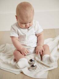 Mamas & Papas Knitted Pointelle Occasion Blanket in Cream, Cotton/Polyester - thumbnail 3