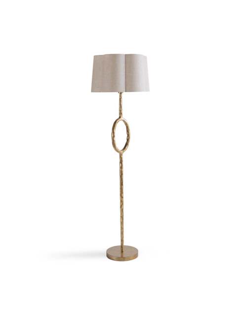 Libra Interiors Ronde Floor Lamp Gold With Shade in Champagne Gold/Ivory, Linen - image 1