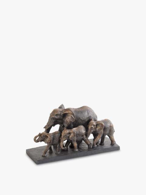 Libra Interiors Antique Parade Of Elephants Sculpture in Bronze, Size 18x36x15