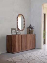 Libra Interiors Carmel Oval Wooden Carved Mirror in Brown, Size 89x61x6 - thumbnail 3