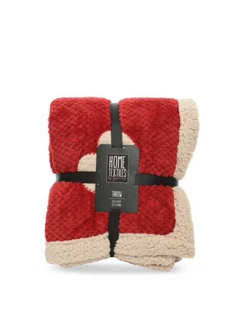 Kaemingk Diamond Flannel Sherpa Heart Throw 130 X in Red, Size 150cm