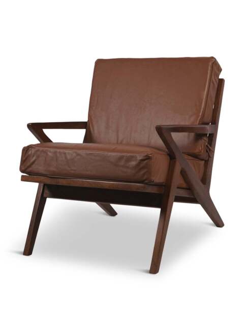 Libra Interiors Atherton Wooden Upholstered Armchair in Brown, Leather, Size 84x68x80 - image 1