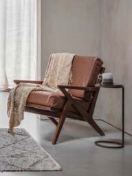 Libra Interiors Atherton Wooden Upholstered Armchair in Brown, Leather, Size 84x68x80 - thumbnail 2