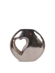 Libra Interiors Esme Heart Cast Aluminium Vase in Silver, Size 24x26x6