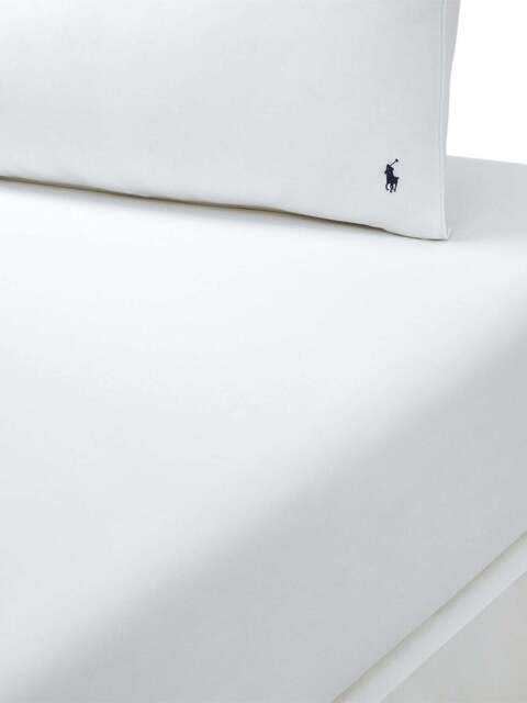 Ralph Lauren Home Polo Player Fitted Sheet Collection in White, Cotton, Size Euro King - image 1