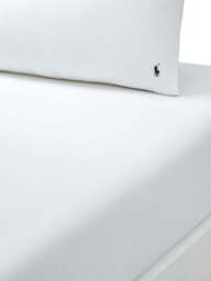 Ralph Lauren Home Polo Player Fitted Sheet Collection in White, Cotton, Size Euro King - thumbnail 1