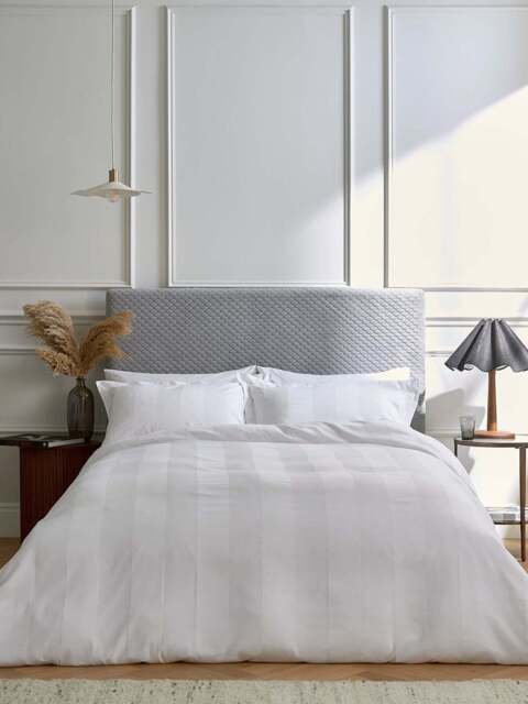 Bedeck of Belfast Fine Linens Serra Dobby Stripe Bedding Cover Set in White, Size Double - image 1