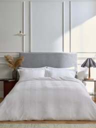 Bedeck of Belfast Fine Linens Serra Dobby Stripe Bedding Cover Set in White, Size Double