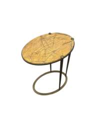 Libra Interiors Iota Oval Accent Table Forest Brown Marble Smoked Gold Frame in Forest Brown Smoked Gold, Wood/Metal - thumbnail 3