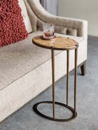 Libra Interiors Iota Oval Accent Table Forest Brown Marble Smoked Gold Frame in Forest Brown Smoked Gold, Wood/Metal - thumbnail 2