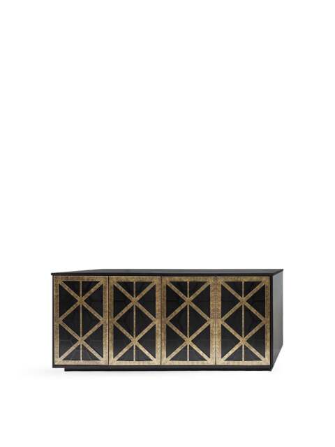 Libra Interiors Reeno Fretwork Buffet Sideboard Black in Gold, Size 75x180x45 - image 1