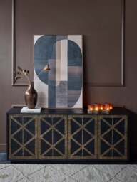 Libra Interiors Reeno Fretwork Buffet Sideboard Black in Gold, Size 75x180x45 - thumbnail 2