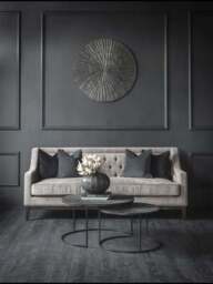 Libra Interiors Theodore Buttoned Sofa Warm in Grey, Wood/Metal, Size 200cm - thumbnail 2