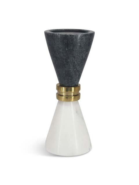 Libra Interiors Marble Candle Holder Black & White With Brass T in White Black, Size 10x10x25cm