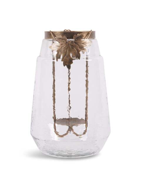 Laura Ashley Large Leaf Bottle Hurricane in Antique Gold, Glass/Iron, Size 24x24x37cm - image 1