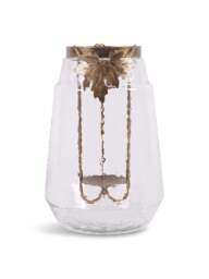 Laura Ashley Large Leaf Bottle Hurricane in Antique Gold, Glass/Iron, Size 24x24x37cm - thumbnail 1