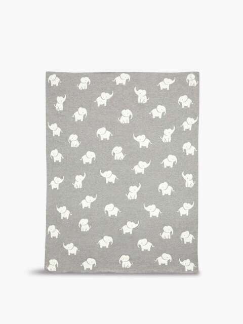 Mamas & Papas Welcome To The World Knitted Elephant Blanket in Grey, Cotton - image 1