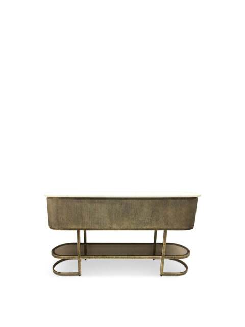 Libra Interiors Belvedere Large Console With Shelf 140X35X80 in Champagne Gold, Size 135x75x31