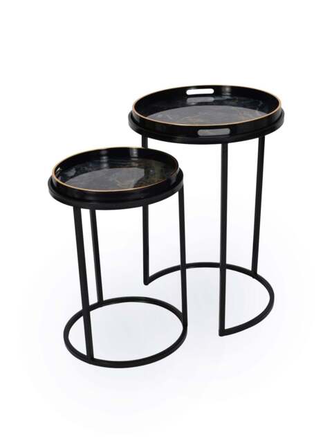 Libra Interiors Vesuvius And Gold Nesting Tables Set Of Two in Black, Wood/Metal - image 1